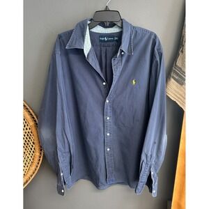 VTG Ralph Lauren Blake Mens XXL Blue Button Down Shirt 100% Cotton Work Distress